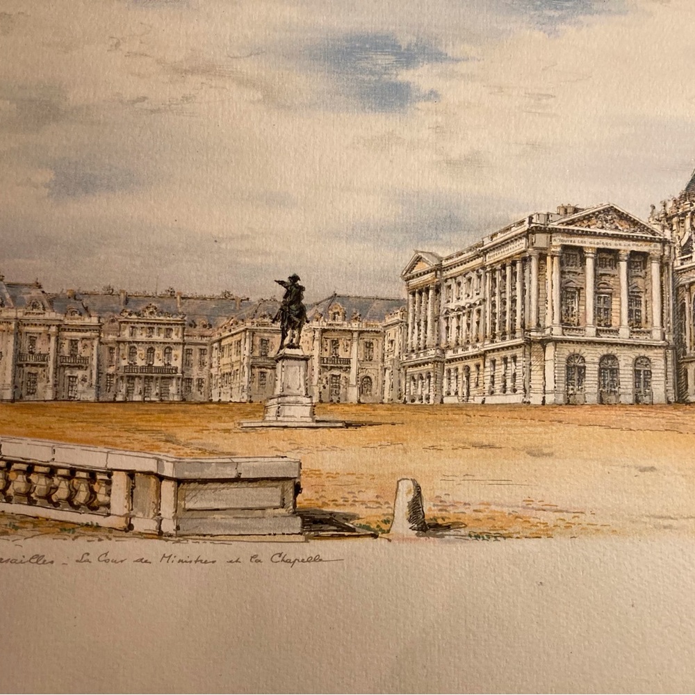 Antique color print on paper Palais de Versailles French architectural landmark - Picture 2 of 12